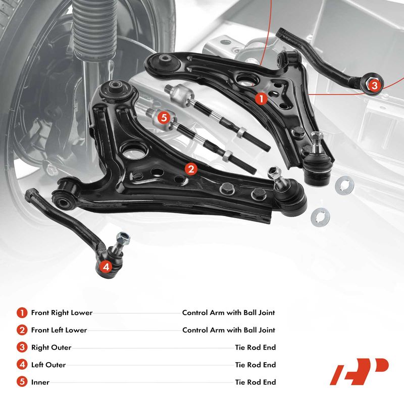 6x Front Control Arm with Ball Joint Tie Rod Ends Kit for Aveo G3 Wave Swift+