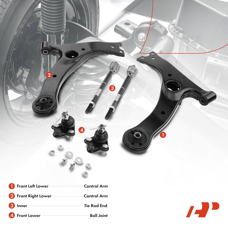 6x Front Lower Control Arm with Ball Joint Tie Rod End for Toyota Corolla 03-08
