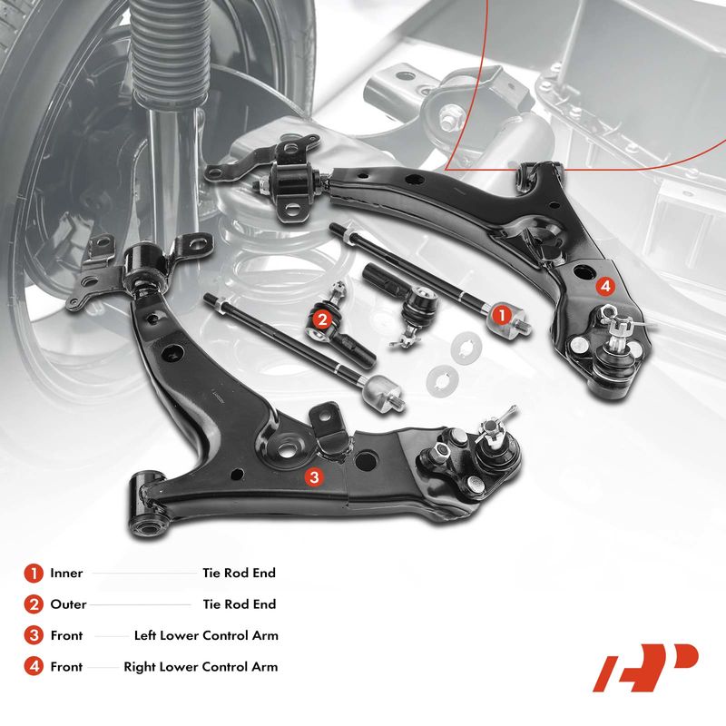 6x Front Control Arm & Inner & Outer Tie Rod Ends for Toyota Corolla 93-95 1.8L