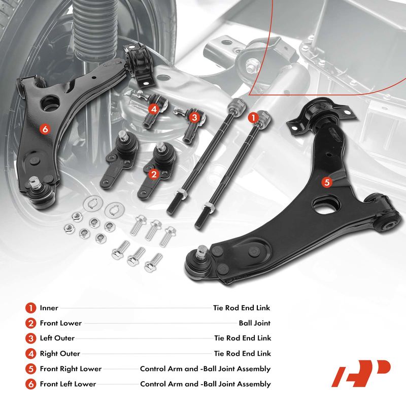 8x Front Control Arm & Ball Joint Assembly Tie Rod End for Ford Focus 2000-2004