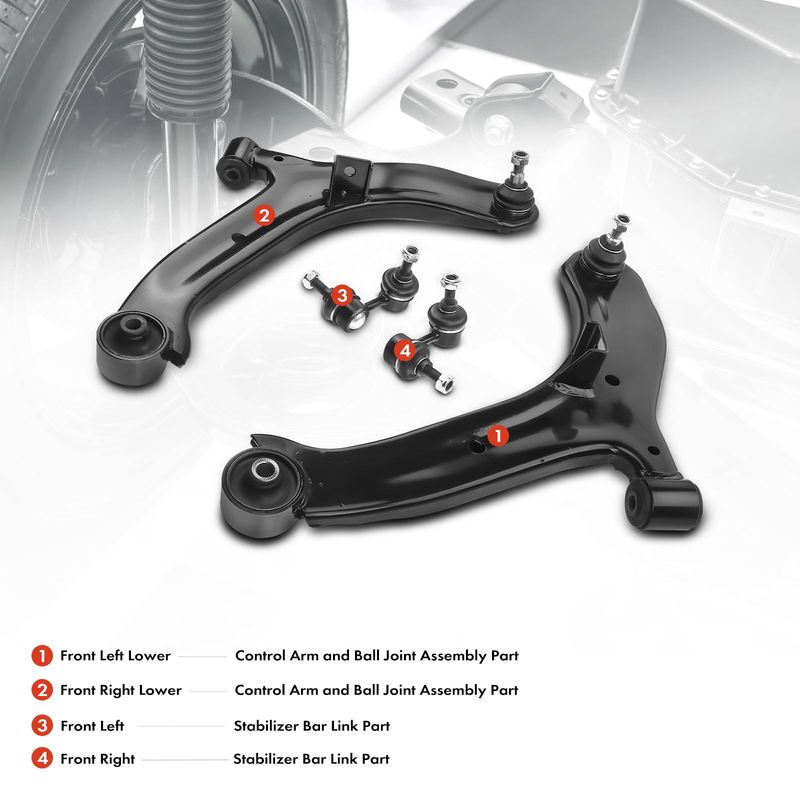 4x Front Control Arm Assembly & Stabilizer Bar Link for Hyundai Accent 2000-2006