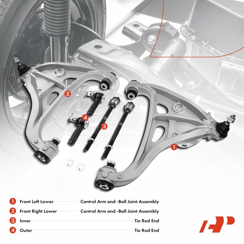 6x Front Control Arm with Ball Joints Tie Rod End for Ford F-150 04-08 4.2L 4WD