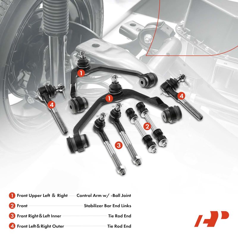 8x Front Control Arm with Ball Joint & Tie Rod End for Ford F-150 97-03 F-250