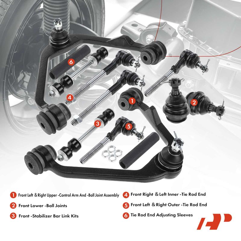 12x Front Control Arm with Ball Joint Sway Bar Link Tie Rod End for Ford F-150
