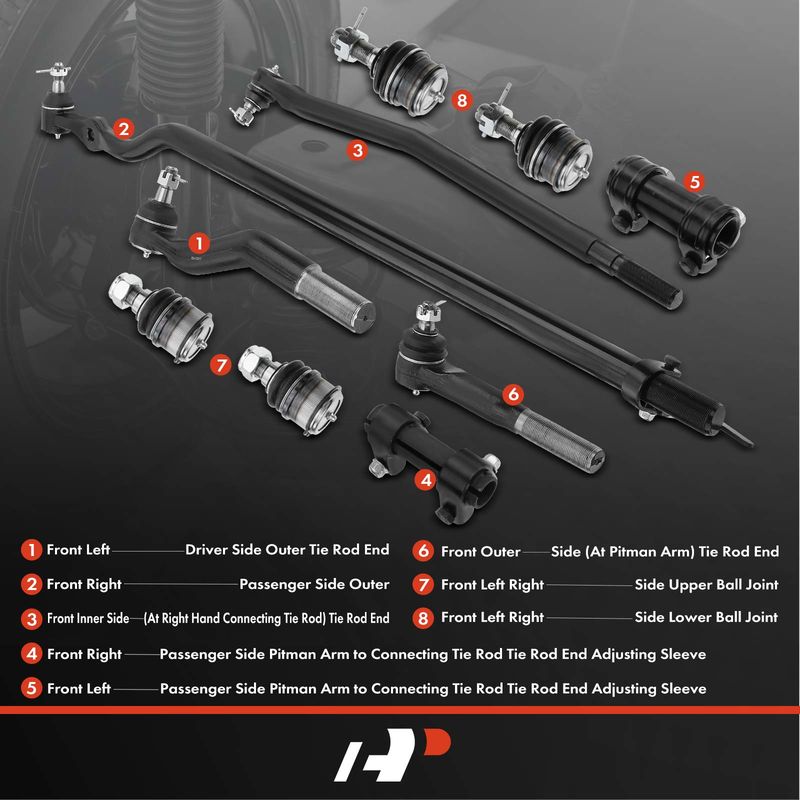 10x Front Tie Rod End & Ball Joint for Ford Excursion F-250 350 Super Duty