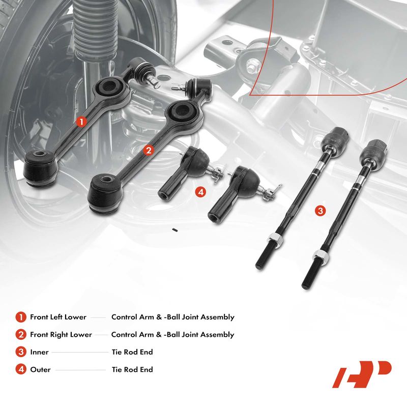 6x Front Control Arm with Ball Joint Tie Rod End for Ford Escort Tempo Mercury