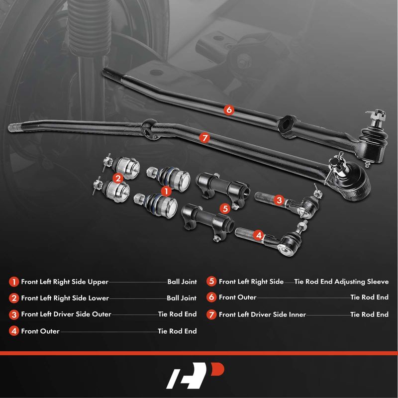 10x Inner & Outer Tie Rod End & Ball Joint for Dodge Ram 2500 3500 2000-2002