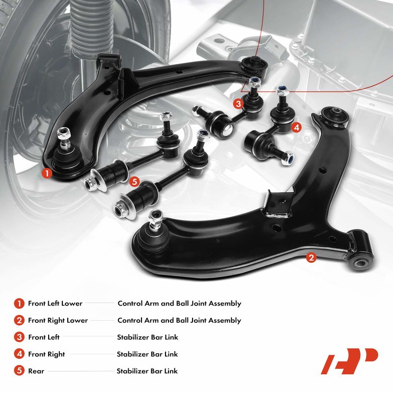 6x Front & Rear Control Arm with Ball Joint Sway Bar Link for Hyundai Accent