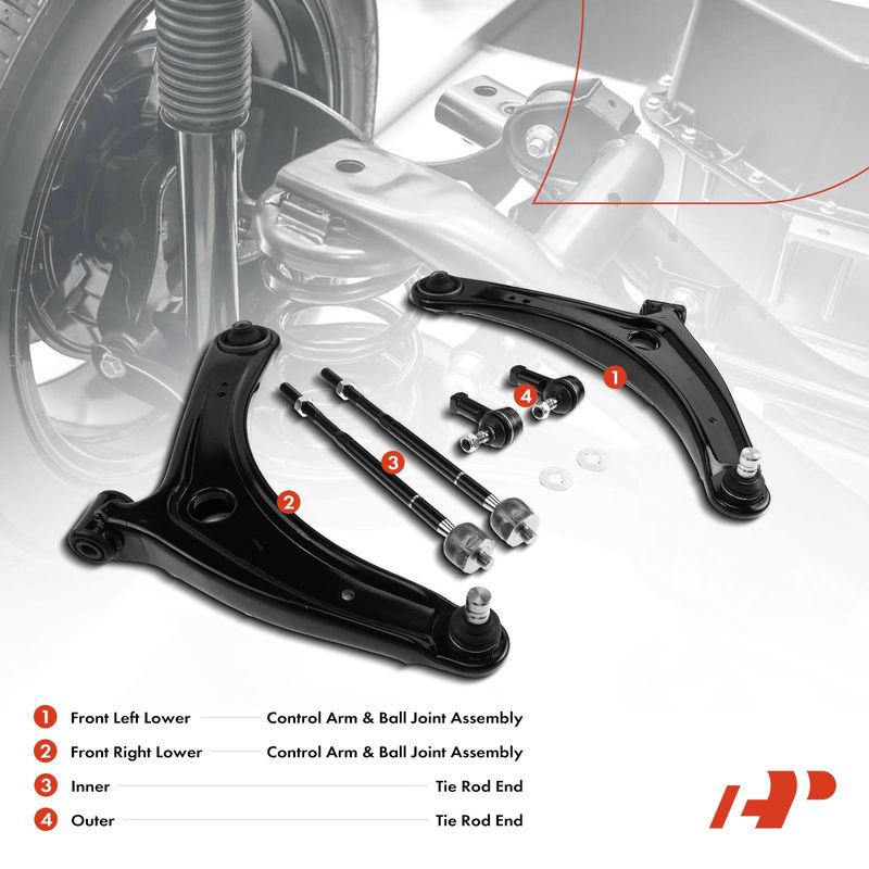 6x Front Lower Control Arm with Ball Joints Tie Rod End for Mitsubishi Lancer