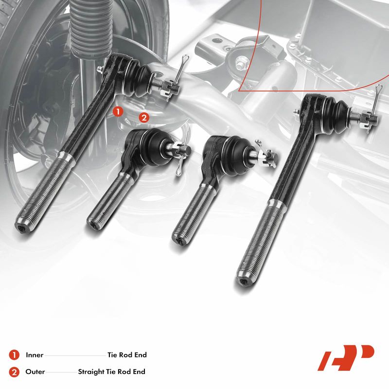 4x Inner & Outer Straight Tie Rod End for Chevrolet Gmc Isuzu Oldsmobile 83-98