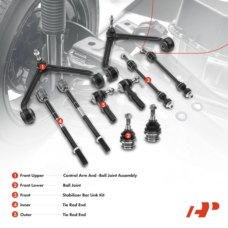 10x Front Control Arm & Ball Joint & Sway Bar Link & Tie Rod End for Dodge Ram