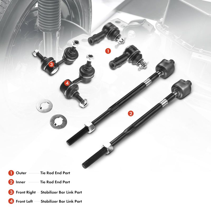 6x Front Stabilizer Bar Link & Tie Rod End for Mitsubishi Lancer 2003-2006
