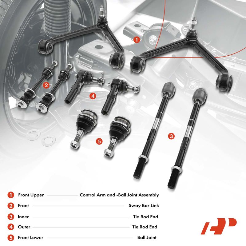 10x Front Control Arm with Ball Joint Sway Bar Link Tie Rod End for Dodge Ram