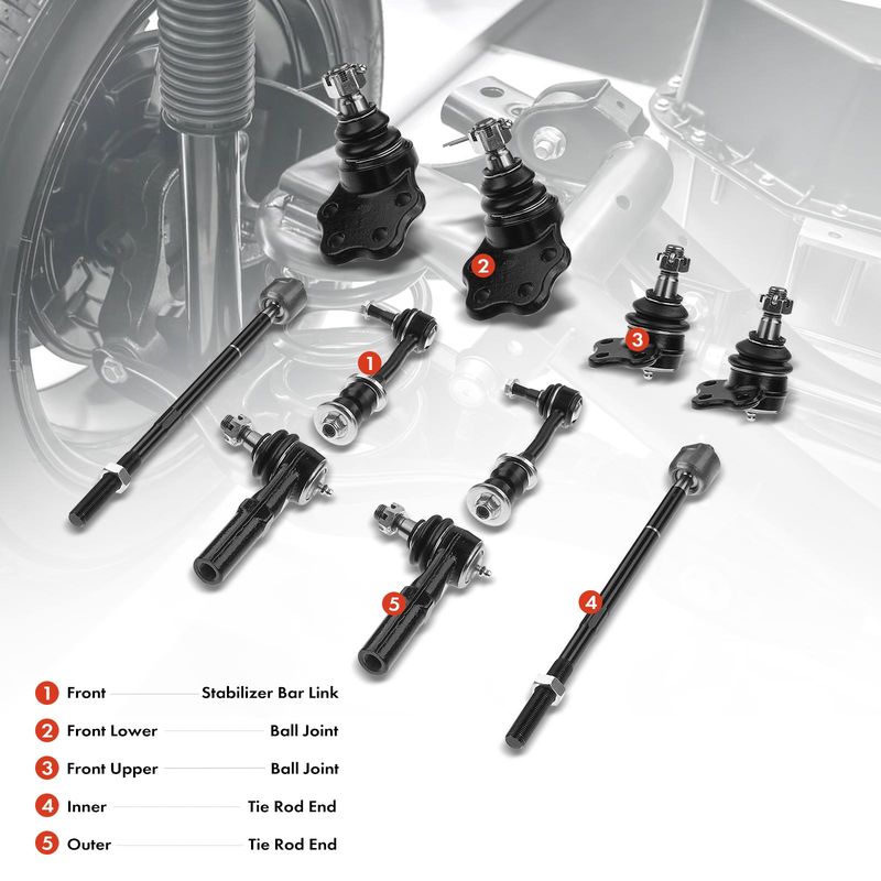 10x Front Stabilizer Bar End Link with Ball Joint & Tie Rod End for Dodge Dakota