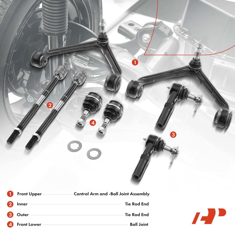 8x Front Control Arm with Ball Joint Tie Rod End for Dodge Ram 1500 2002-2005