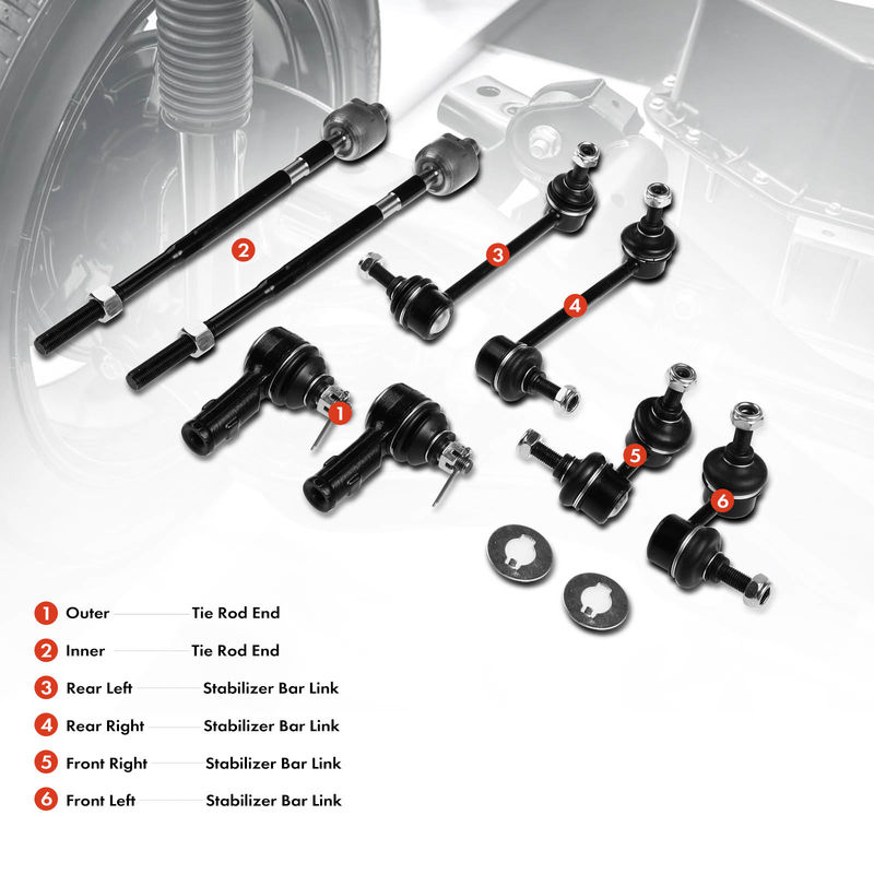 8x Front & Rear Stabilizer Bar Link & Tie Rod End for Mitsubishi Lancer 03-06