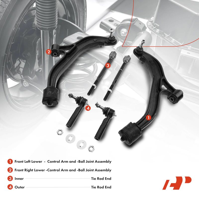 6x Front Control Arm with Ball Joint Tie Rod End for Dodge Grand Caravan Chrysler
