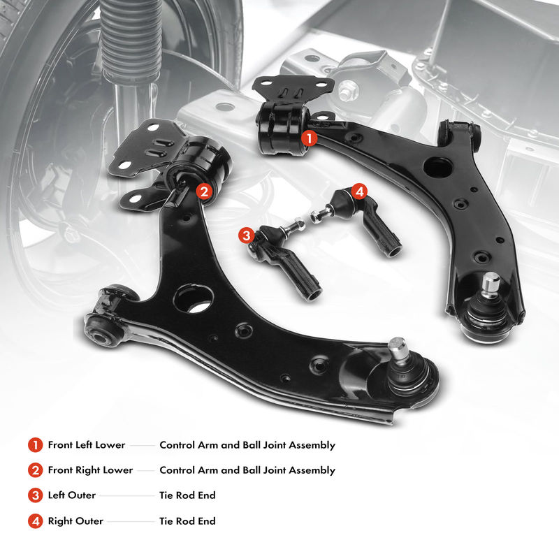 4x Front Control Arm with Ball Joint Tie Rod End for Mazda 3 2007-2009 L4 2.3L