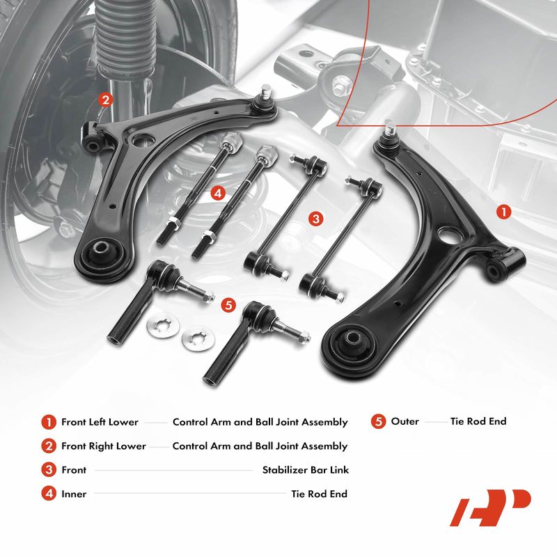 8x Front Control Arm Tie Rod Sway Bar Kit for Dodge Caliber Jeep Compass Patriot