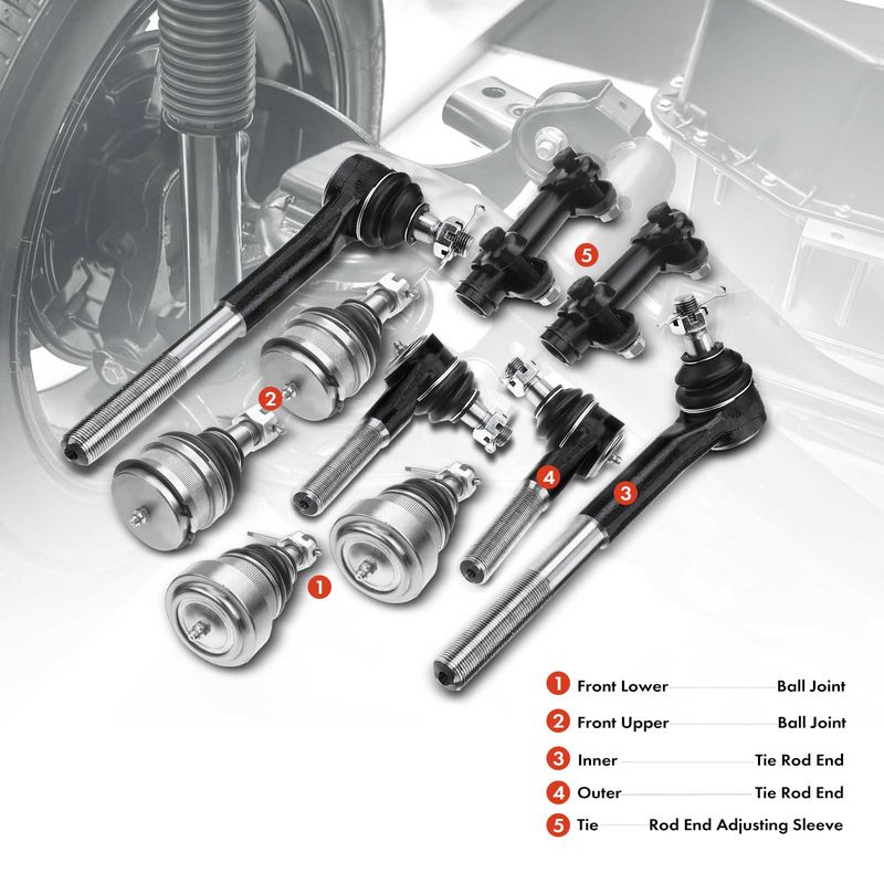 10x Inner & Outer Tie Rod End with Ball Joint for Dodge Ram 1500 94-96 RWD