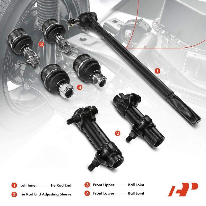 7x Left Inner Tie Rod Ends & Front Ball Joints for Ford F-250 F250 1985-1994 4WD