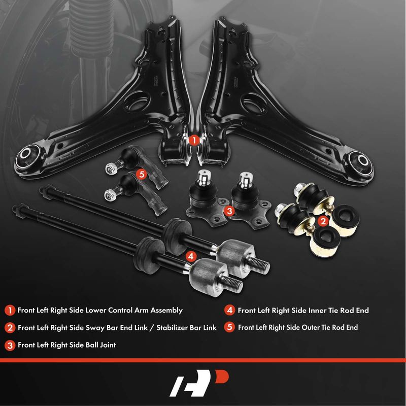 8x Front Control Arm Ball Joint Tie Rod Sway Bar Link for VW Golf Jetta Cabrio