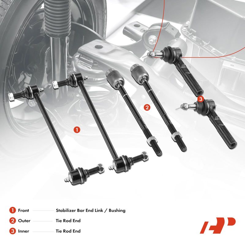 6x Front Inner & Outer Tie Rod Ends & Sway Bar End Links for Chevy Malibu 04-09