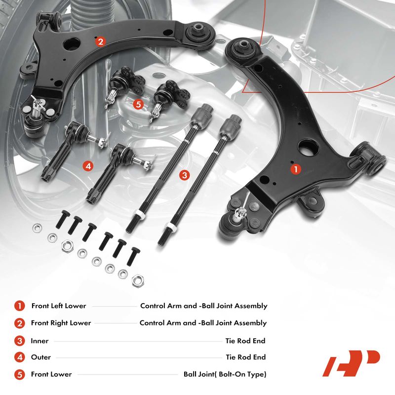 8x Front Lower Control Arm Tie Rod End for Chevy Impala 06-13 Pontiac Grand Prix