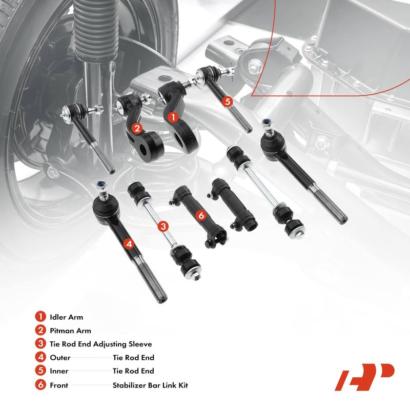 10x Front Idler Arm & Pitman Arm & Tie Rod End & Sway Bar Link for Chevy Cadillac