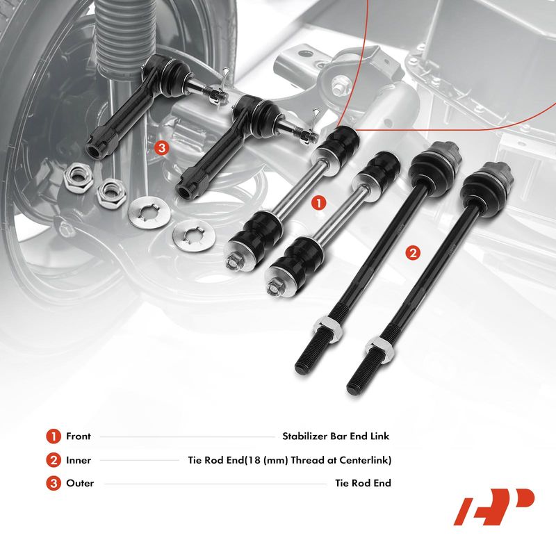 6x Front Stabilizer Bar End Link Inner & Outer Tie Rod End for Chevy Cadillac GMC