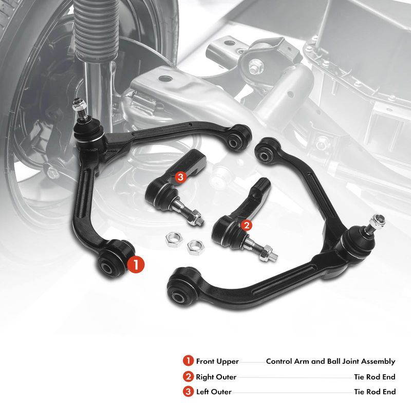 4x Front Upper Control Arm Assembly and Tie Rod End for Jeep Liberty 2002-2007