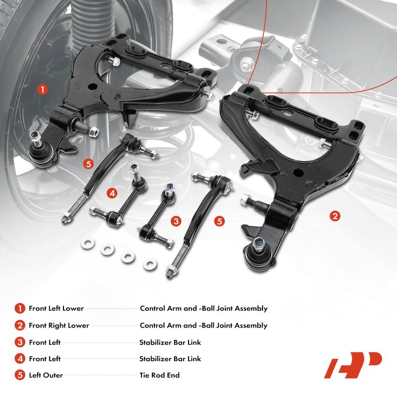 6x Front Control Arm with Ball Joint Sway Bar Link Tie Rod End for Buick GMC