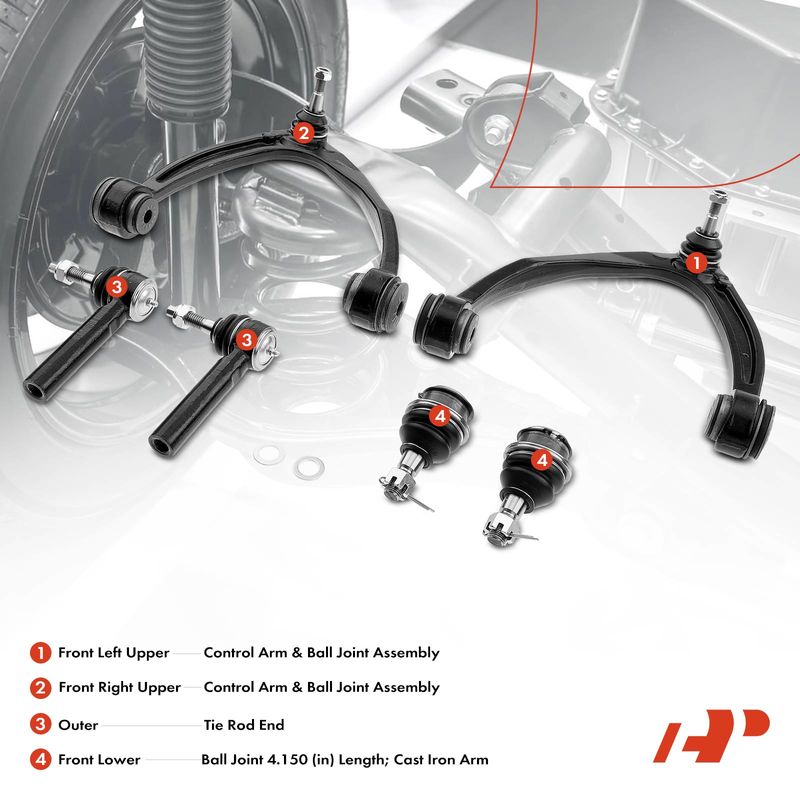 6x Front Control Arm with Ball Joint Tie Rod End for Cadillac Escalade Chevy GMC