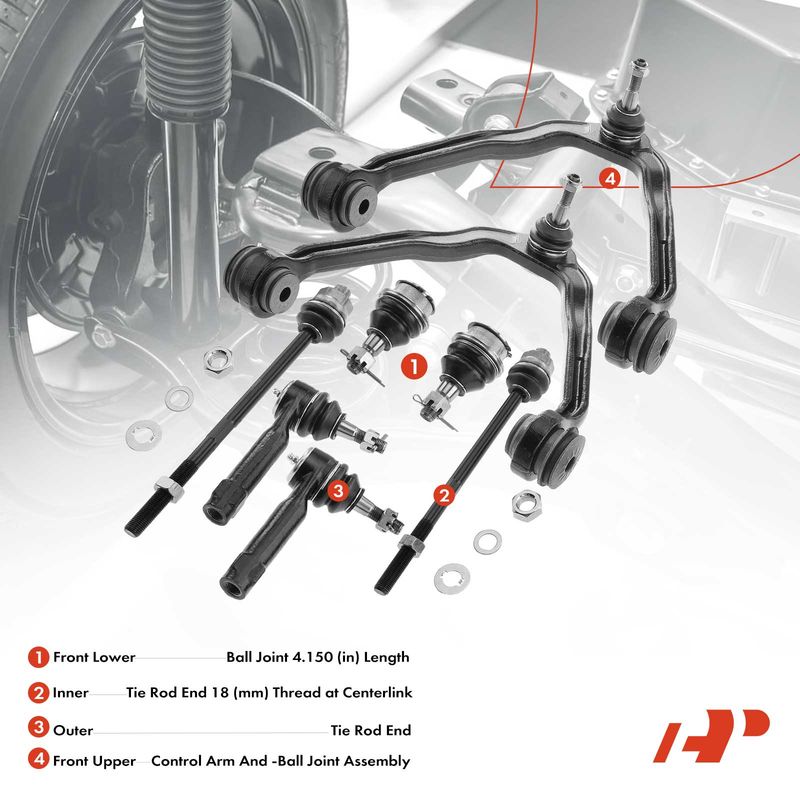 8x Front Control Arm with Ball Joint & Tie Rod End for Cadillac Chevrolet GMC