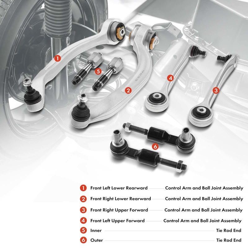 8x Front Control Arm with Ball Joint Tie Rod End for Audi A4 A6 Volkswagen Passat