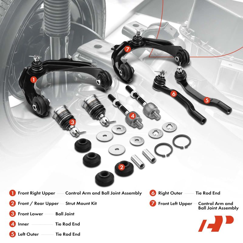 10x Front Control Arm with Ball Joint Tie Rod End for Honda Accord 98-02 Acura