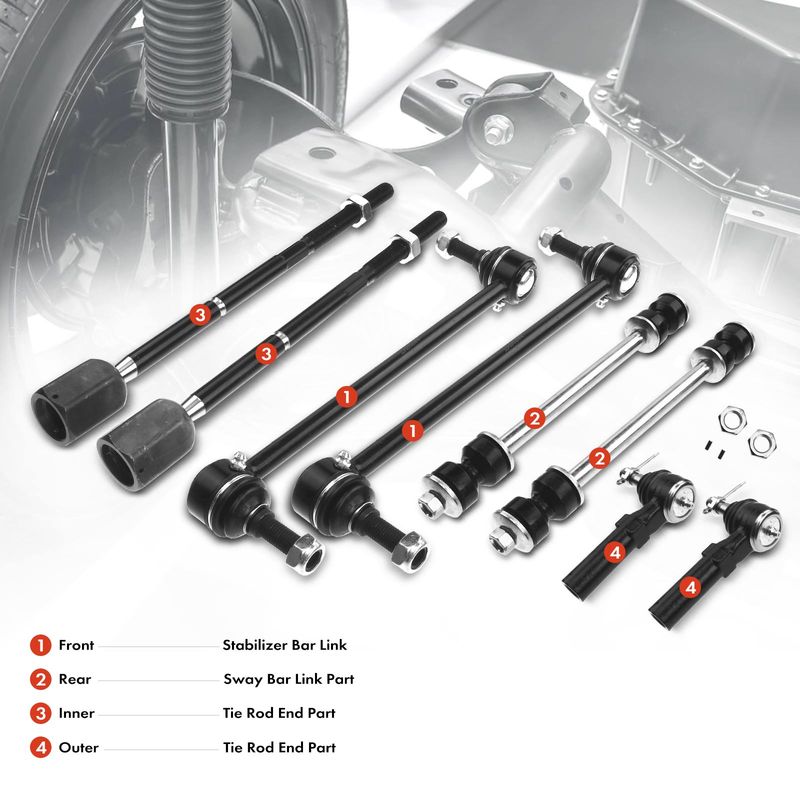 8x Front & Rear Stabilizer Bar End Link & Tie Rod End for Ford Lincoln Mercury