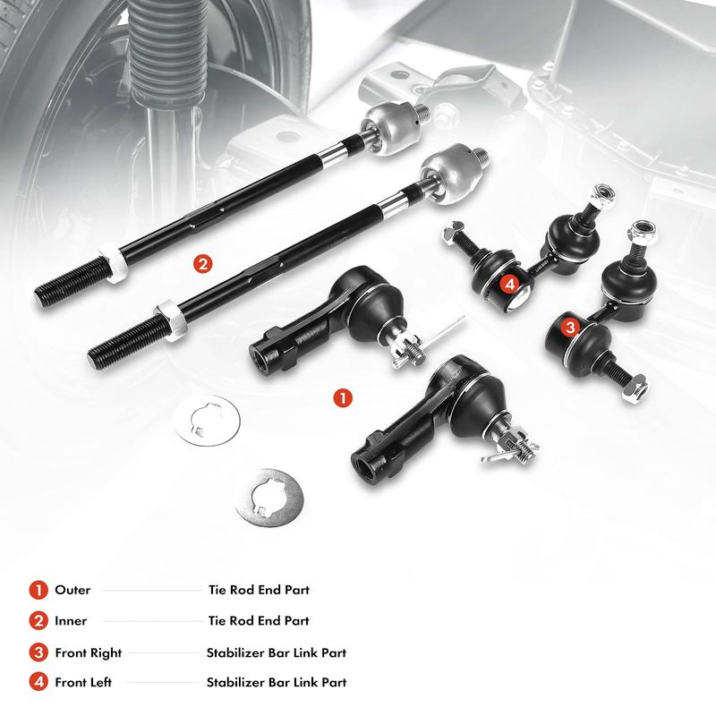 6x Front Stabilizer Bar Link & Tie Rod End for Hyundai Accent 2000-2006