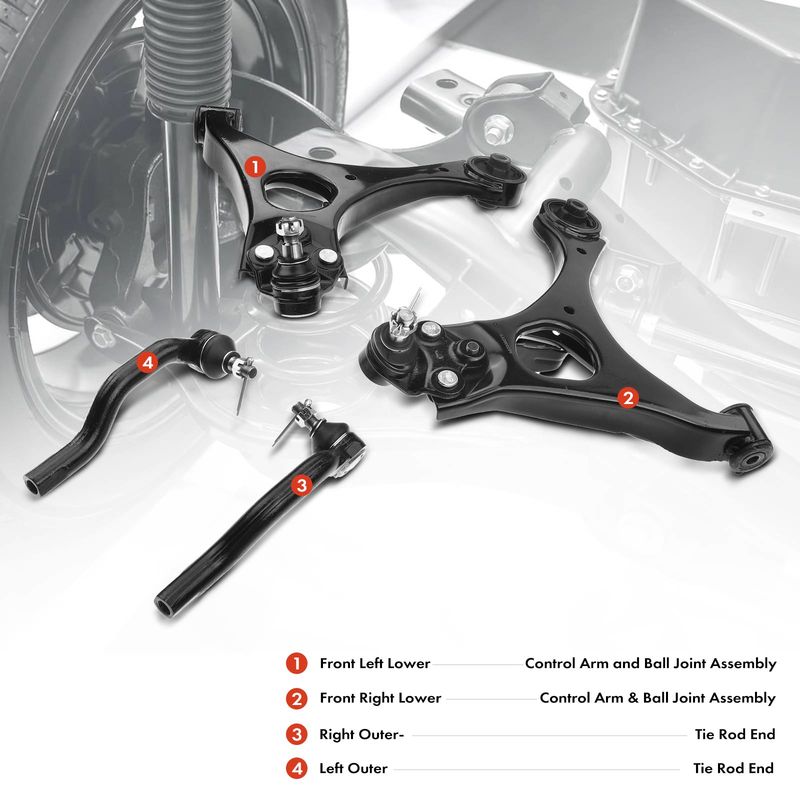 4x Front Lower Control Arm with Ball Joints Tie Rod Ends for Honda Civic 06-11