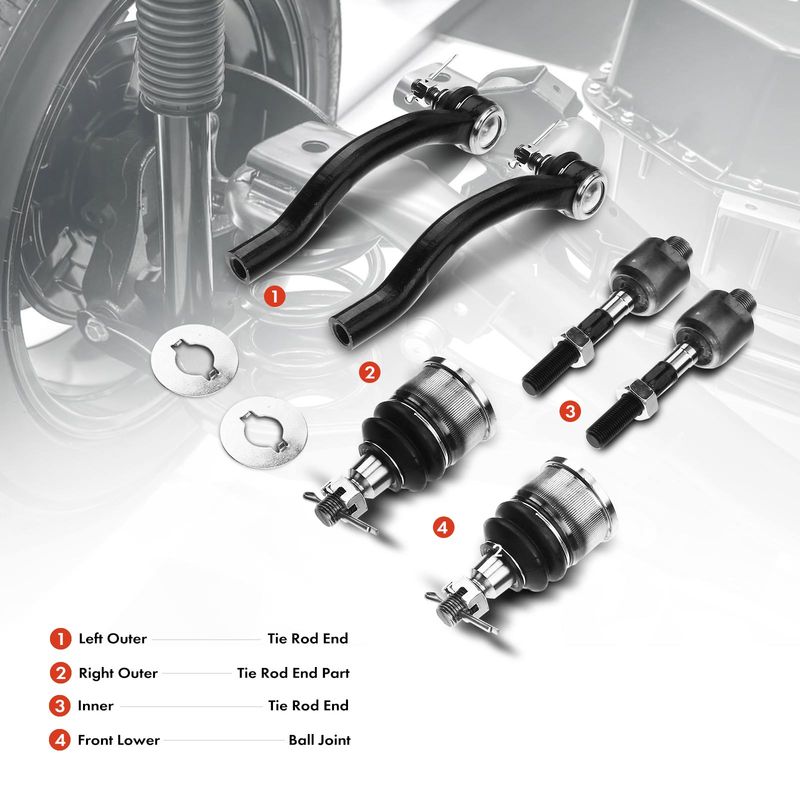 6x Front Tie Rod End with Ball Joint for Honda Accord 2008-2012 L4 2.4 V6 3.5L