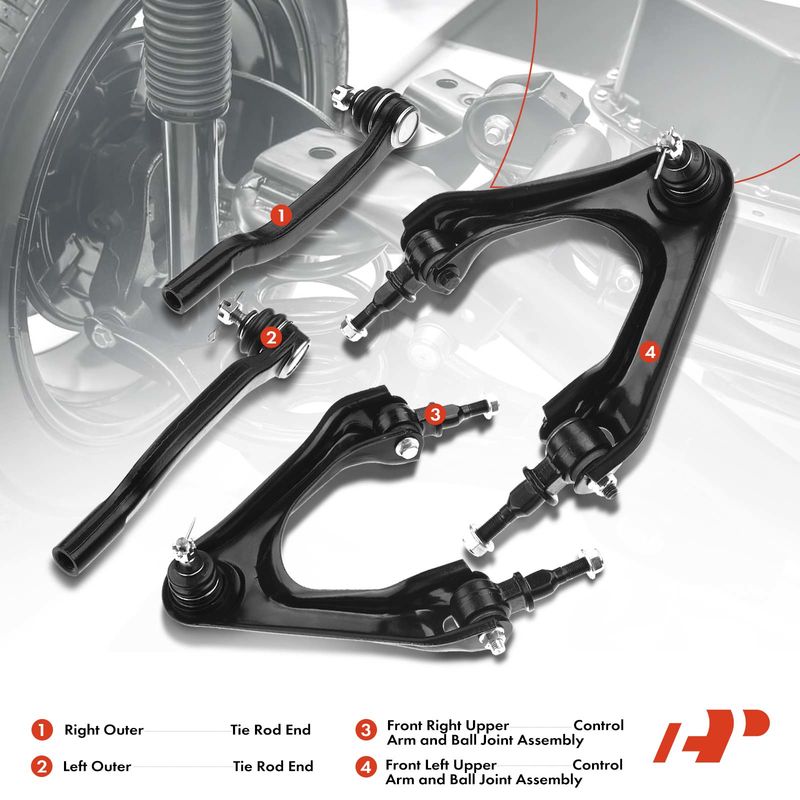 4x Front Upper Control Arm with Ball Joint Tie Rod End for Honda Accord Acura CL