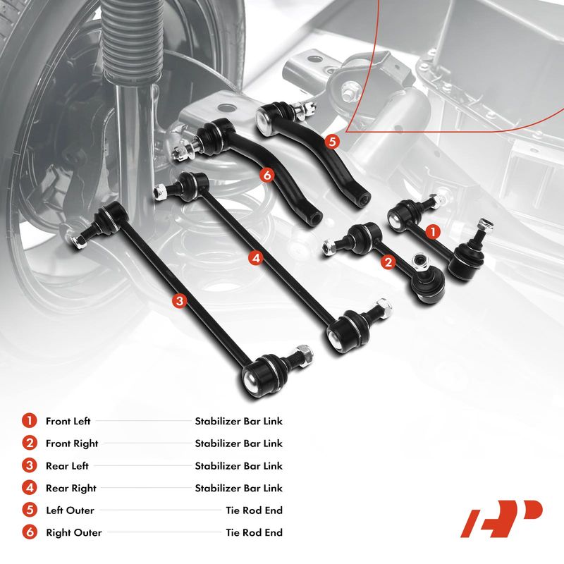 6x Front & Rear Stabilizer Bar Link & Tie Rod End for Nissan Altima 07-11 Hybrid