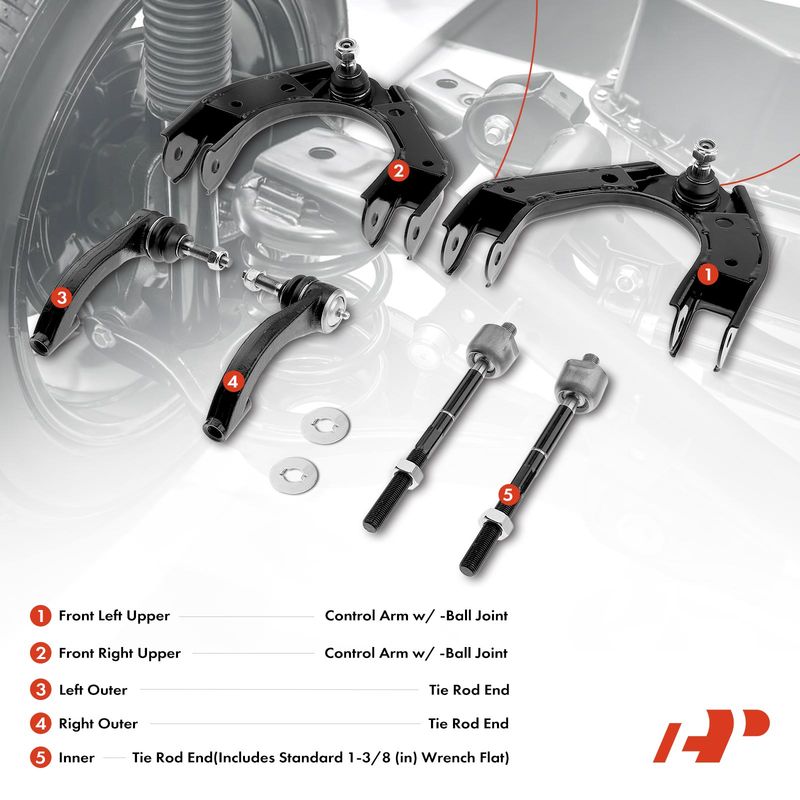 6x Front Upper Control Arm with Ball Joint Tie Rod End Kit for Chrysler Dodge