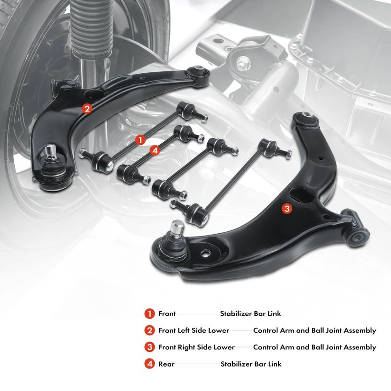 6x Front & Rear Control Arm with Ball Joint Stabilizer Bar Link for Mazda Protege