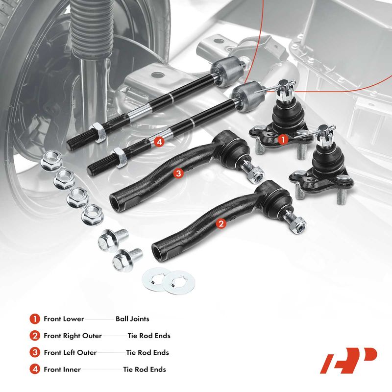 6x Front Inner & Outer Tie Rod End Ball Joints for Toyota Corolla 2003-2008 1.8L
