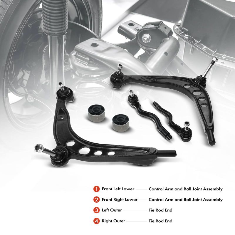 4x Front Control Arm with Ball Joint Tie Rod End for BMW E36 318i 318is 325is
