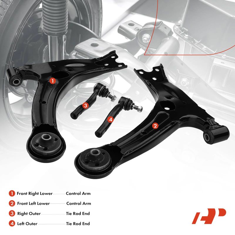 4x Front Control Arm & Tie Rod End for Toyota Corolla 2003-2008 L4 1.8L