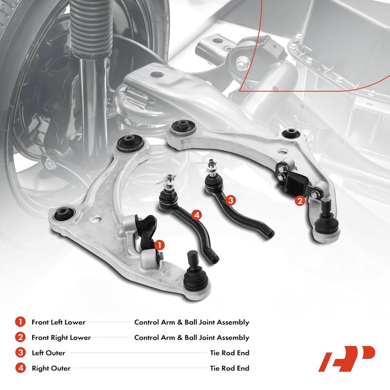4x Front Lower Control Arm with Ball Joint Tie Rod End for Nissan Maxima 09-14