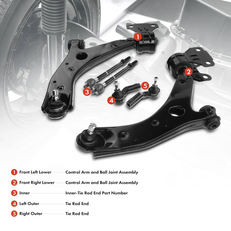 6x Front Control Arm with Ball Joint Tie Rod End for Mazda 3 2007-2009 L4 2.3L