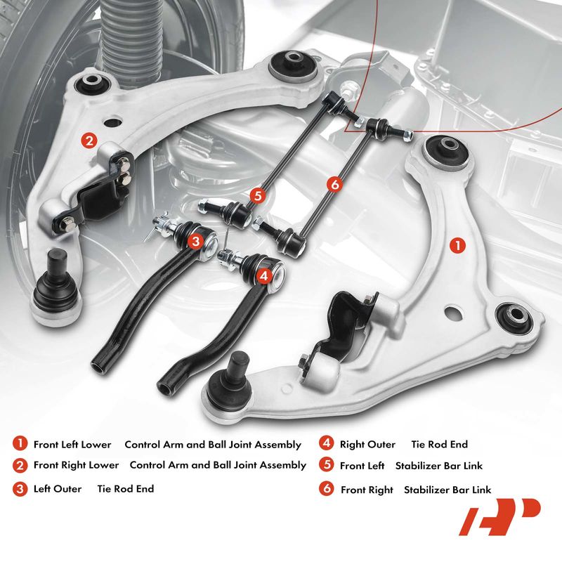 6x Front Lower Control Arm with Ball Joint Stabilizer Bar Link for Nissan Maxima